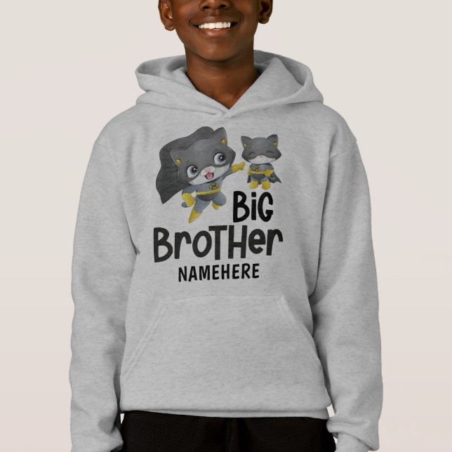 Big Brother Superhero Cat Illustration Custom Name Hoodie (Front)