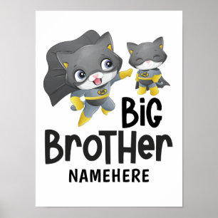 Big Brother Superhero Cat Illustration Custom Name Poster