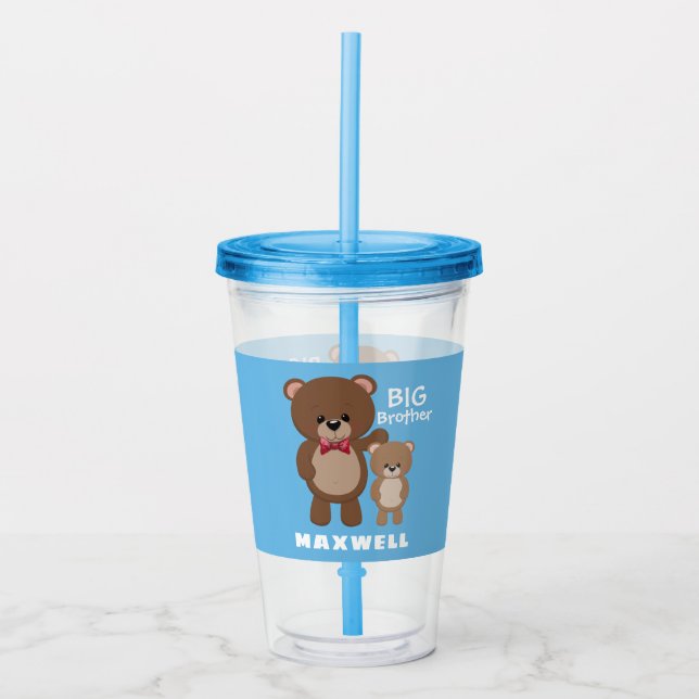 BIG BROTHER Teddy Bear Name Blue Acrylic Tumbler (Front)