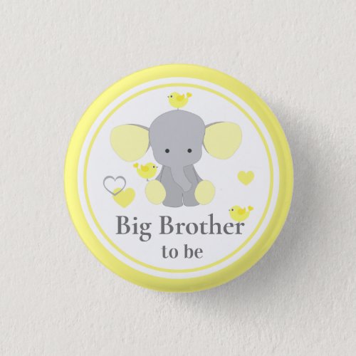 Big Brother To Be Baby Boy Girl Shower Elephant Button