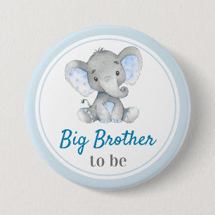 Big Brother to be Baby Boy Shower Elephant Blue Button