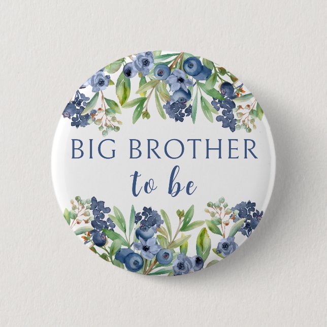 Big brother to be blueberry baby shower button (Front)