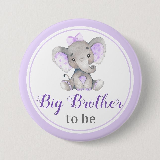 Big Brother to be Bro Baby Girl Sprinkle Elephant Button (Front)