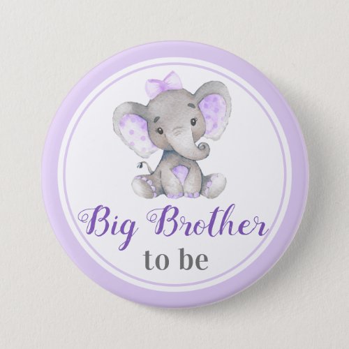 Big Brother to be Bro Baby Girl Sprinkle Elephant Button