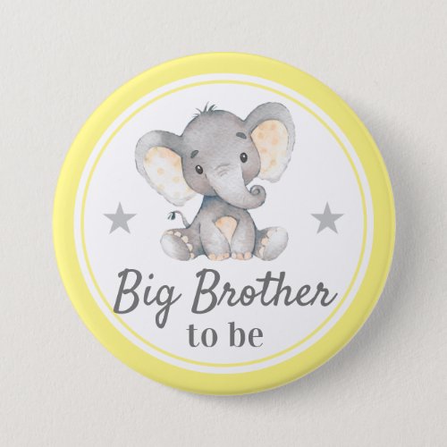 Big Brother to be Bro Yellow Elephant Baby Shower Button