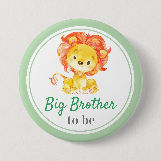 Big Brother to be Jungle Safari Baby Boy Shower Button (Front)