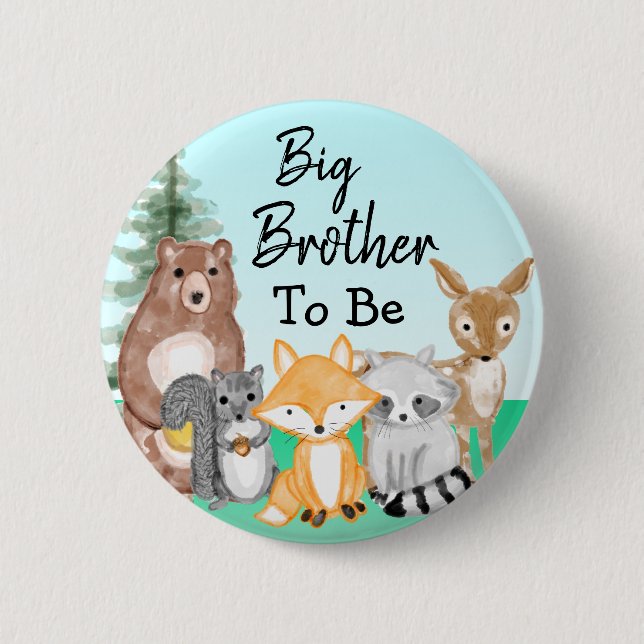 Big Brother To Be | Woodland Creatures Baby Shower Button (Front)