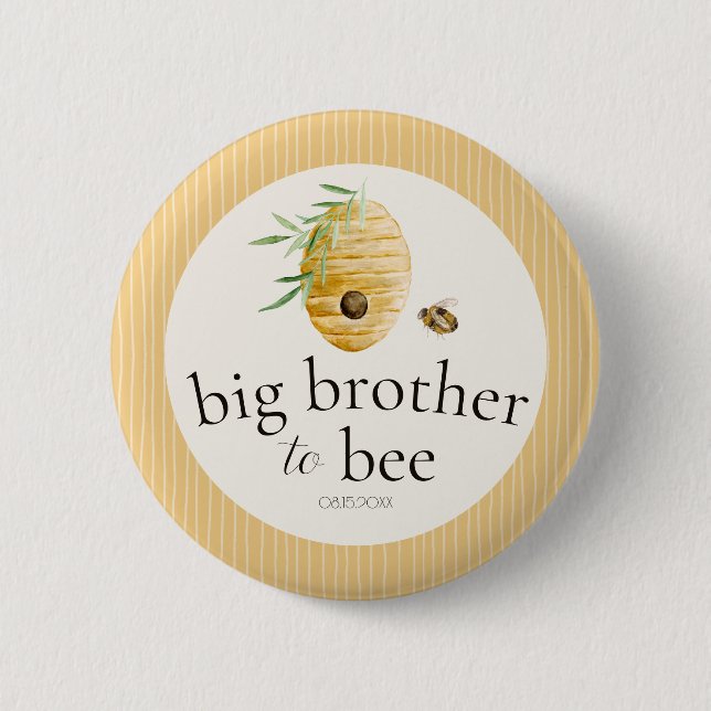 Big Brother To Bee Bumblebee Baby Shower Family  Button (Front)
