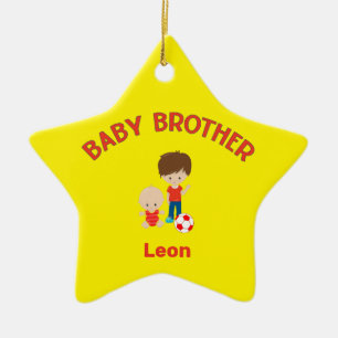 Big Brother with Baby Brother Baby's Name Star Ceramic Ornament