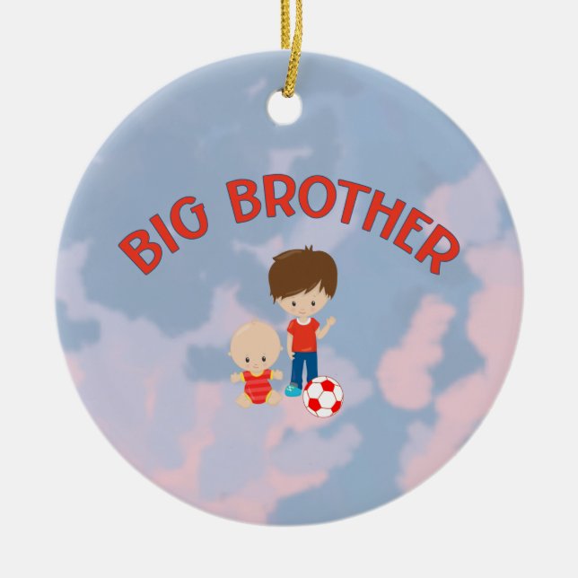 Big Brother with Baby Brother Heart Christmas Tree Ceramic Ornament (Front)