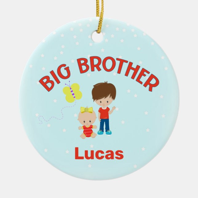 Big Brother with Baby Sister Personalized Ceramic Ornament (Front)