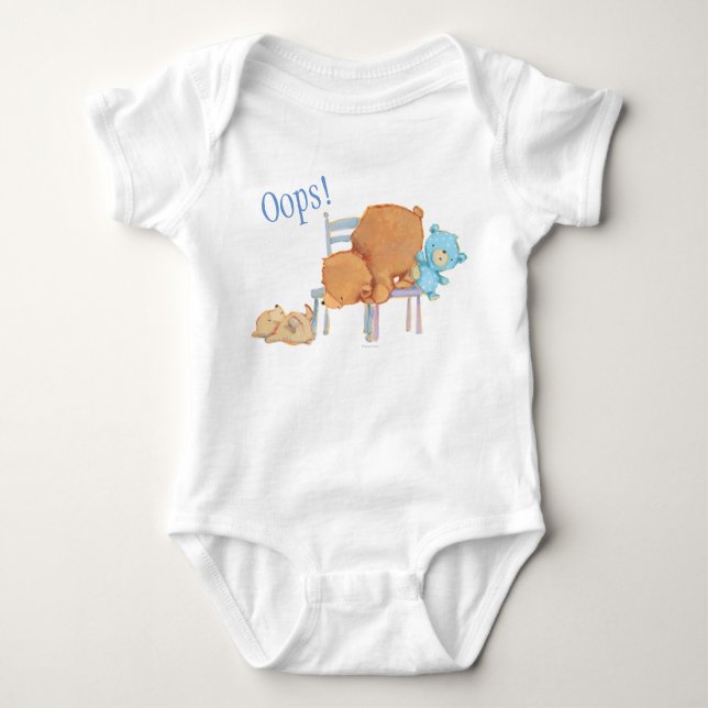 Big Brown Bear, Calico, & Floppy Share Two Chairs Baby Bodysuit (Front)