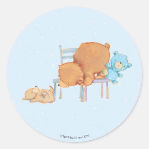 Big Brown Bear Calico  Floppy Share Two Chairs Classic Round Sticker