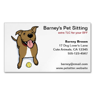 Big Brown Cartoon Dog with Tennis Ball Magnetic Business Card