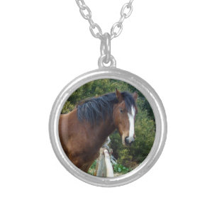 Big Brown Clydesdale Horse, Silver Plated Necklace
