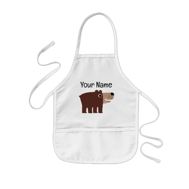 Big brown cub bear cartoon kid's bib apron (Front)