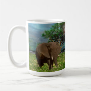 Big Brown Elephant Grazing, Coffee Mug