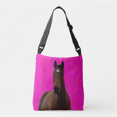 Big Brown Horse On Pink Crossbody Bag