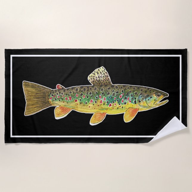  Big Brown Trout Fly Fishing Ichthyology Cool Beach Towel (Front)