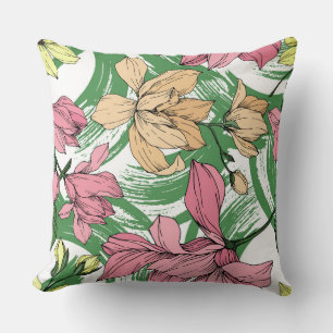 Big brush painting greenery background Magnolia Throw Pillow