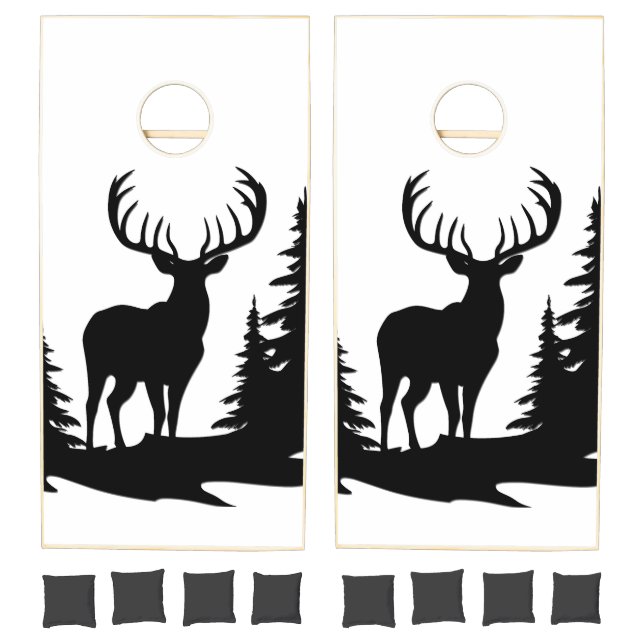 Big Buck Among Pine Tree Vector  Cornhole Set (Set)