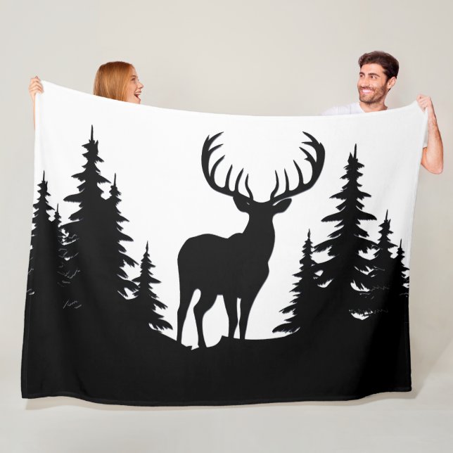 Big Buck Among Pine Tree Vector  Fleece Blanket (In Situ)