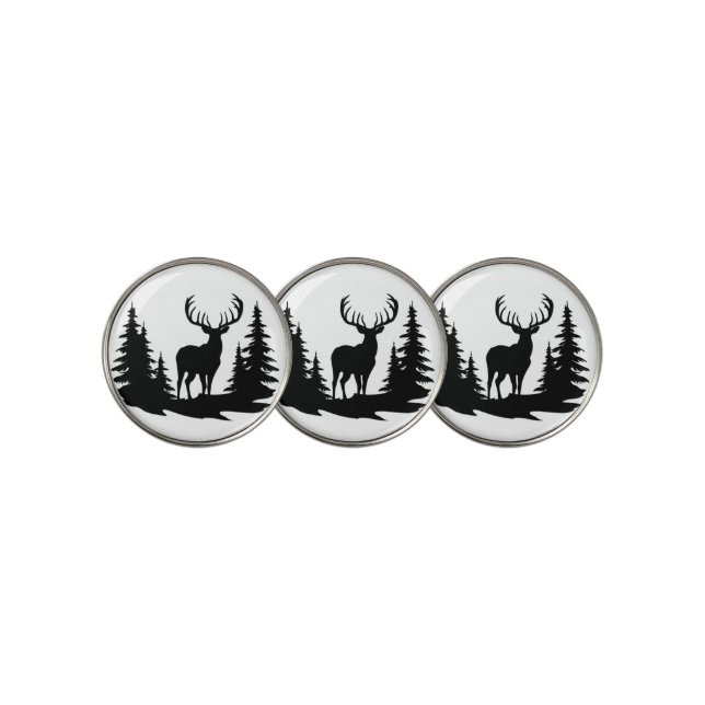 Big Buck Among Pine Tree Vector  Golf Ball Marker (3 Up)