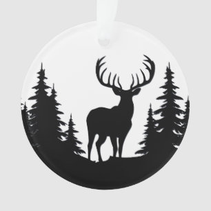 Big Buck Among Pine Tree Vector Ornament