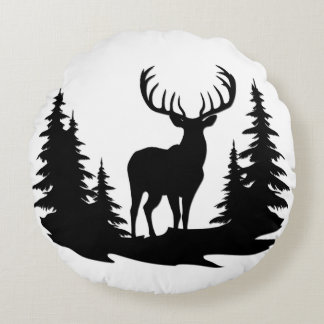 Big Buck Among Pine Tree Vector  Round Pillow
