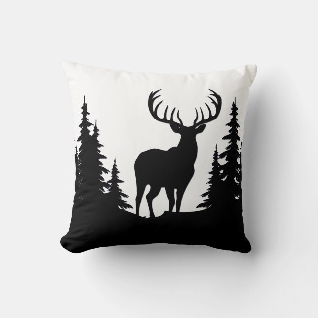 Big Buck Among Pine Tree Vector  Throw Pillow (Front)