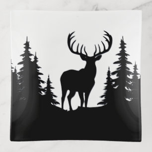 Big Buck Among Pine Tree Vector  Trinket Tray