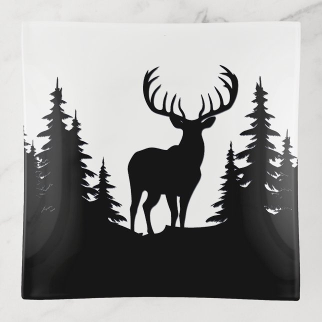 Big Buck Among Pine Tree Vector  Trinket Tray (Front)
