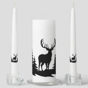 Big Buck Among Pine Tree Vector  Unity Candle Set