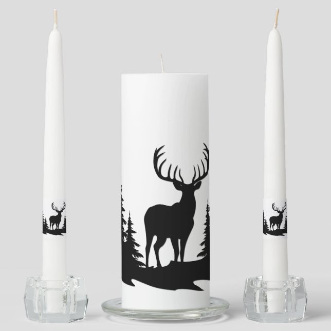 Big Buck Among Pine Tree Vector  Unity Candle Set (Front)