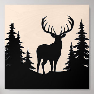 Big Buck Among Pine Tree Vector Wood Photo Tile