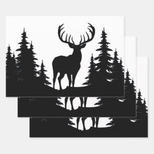 Big Buck Among Pine Tree Vector  Wrapping Paper Sheets