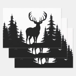 Big Buck Among Pine Tree Vector  Wrapping Paper Sheets