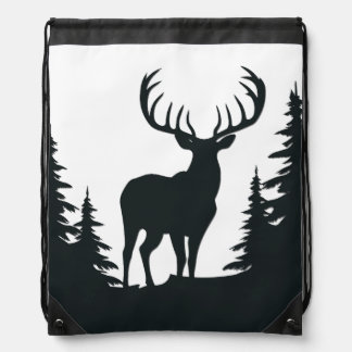 Big Buck Among Pine Trees Drawstring Bag
