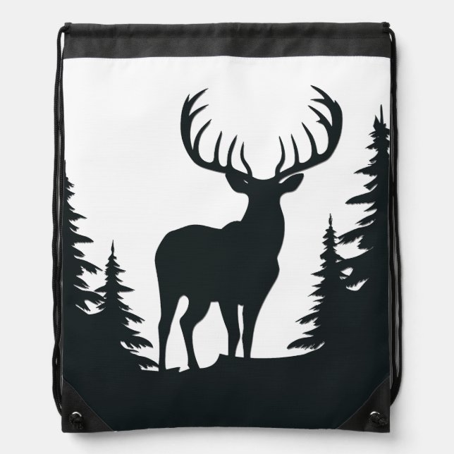 Big Buck Among Pine Trees Drawstring Bag (Front)