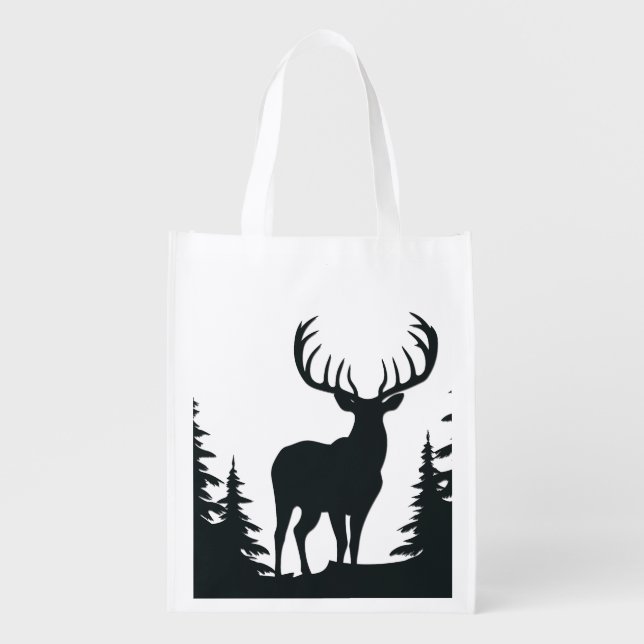 Big Buck Among Pine Trees Grocery Bag (Front)