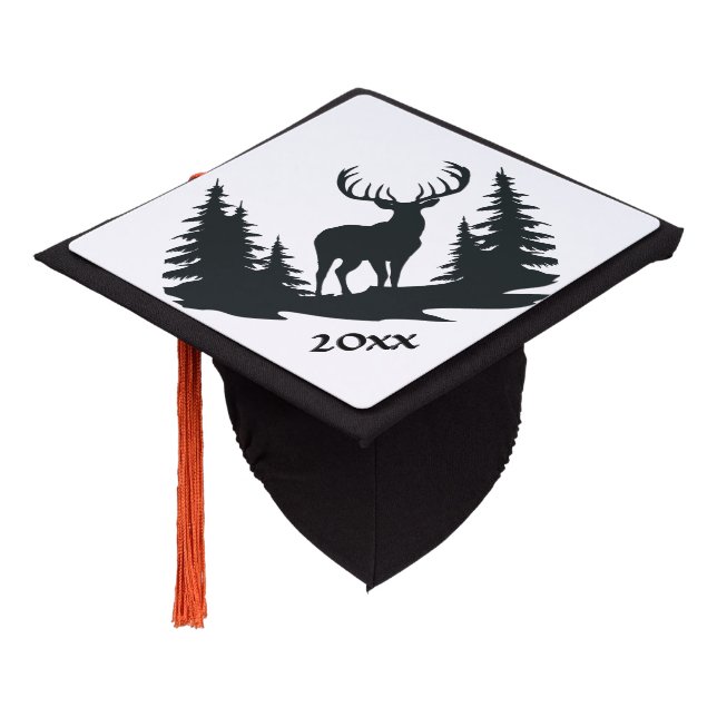 Big Buck Among Pine Trees Vector Add Year Graduation Cap Topper (Angled)