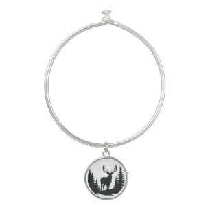 Big Buck Among Pine Trees Vector Bangle Bracelet