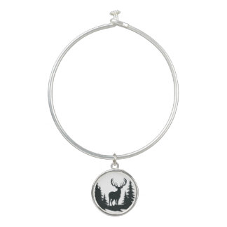 Big Buck Among Pine Trees Vector Bangle Bracelet