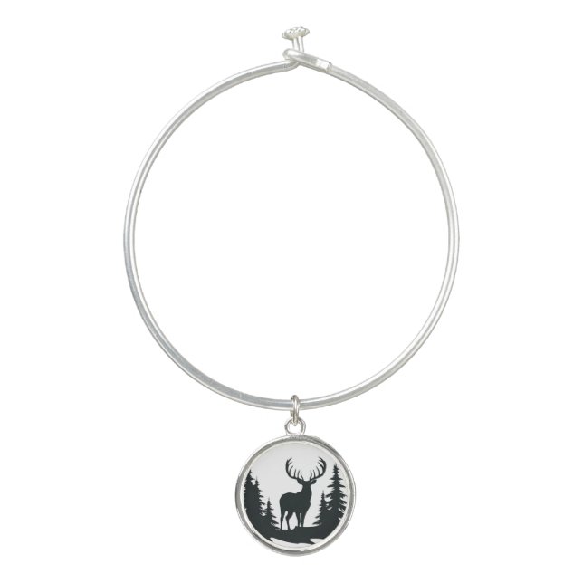 Big Buck Among Pine Trees Vector  Bangle Bracelet (Front)