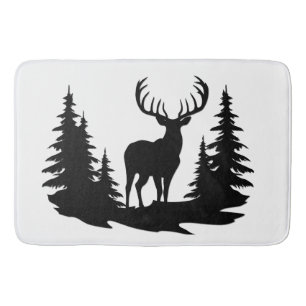 Big Buck Among Pine Trees Vector  Bath Mat