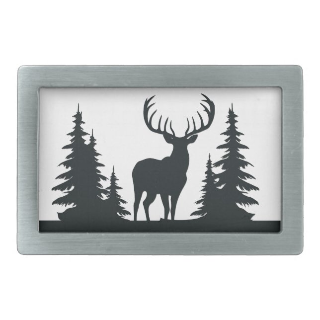 Big Buck Among Pine Trees Vector  Belt Buckle (Front)