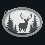 Big Buck Among Pine Trees Vector Belt Buckle<br><div class="desc">At least 12 points on the rack of this giant male deer.</div>