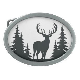 Big Buck Among Pine Trees Vector  Belt Buckle