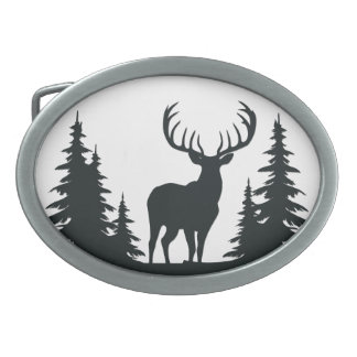 Big Buck Among Pine Trees Vector Belt Buckle