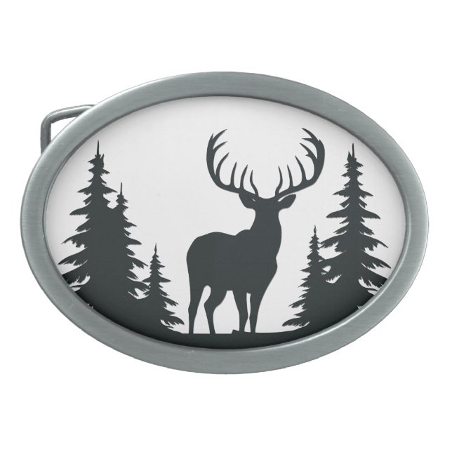 Big Buck Among Pine Trees Vector  Belt Buckle (Front)